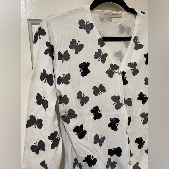 Lifelike Lindarico Italy butterfly sequins rhinestone cardigan top new size 44 - Picture 6 of 12